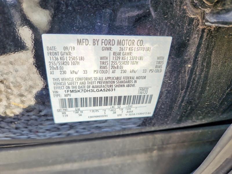 65890126 :رقم المزاد ، 1FMSK7DH3LGA52631 vin ، 2020 Ford Explorer مزاد بيع