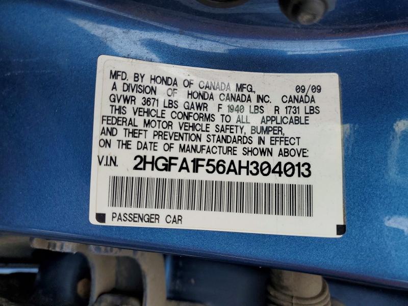 63621656 :رقم المزاد ، 2HGFA1F56AH304013 vin ، 2010 Honda Civic مزاد بيع