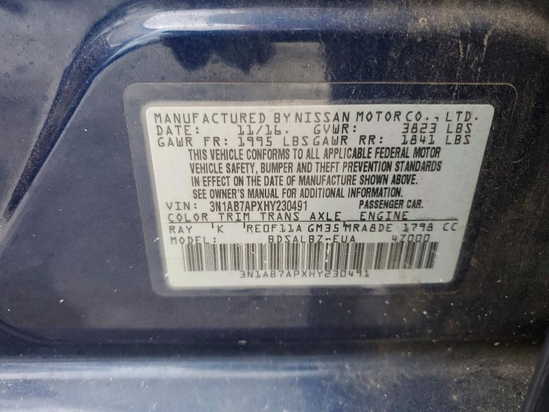 Aukcja sprzedaży 2017 Nissan Sentra, vin: 3N1AB7APXHY230491, numer aukcji: 62817026