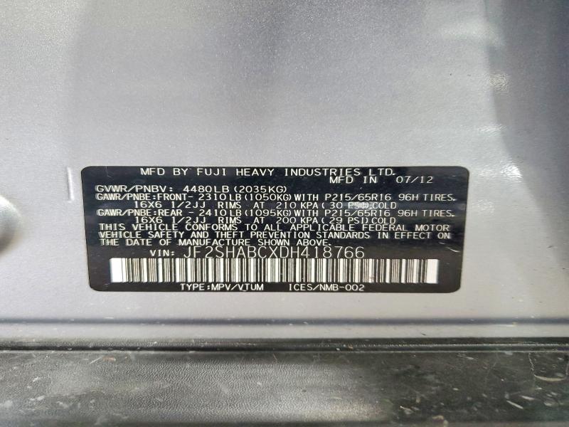 63514326 :رقم المزاد ، JF2SHABCXDH418766 vin ، 2013 Subaru Forester مزاد بيع