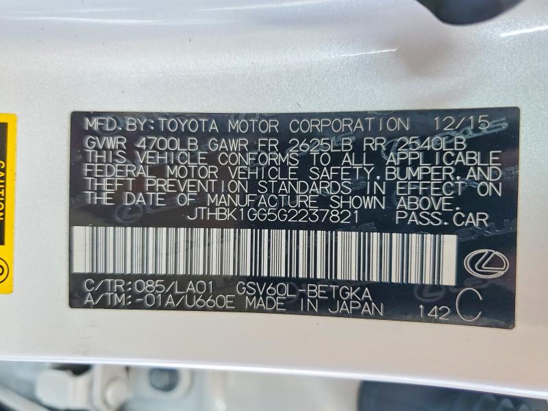 Aukcja sprzedaży 2016 Lexus Es, vin: JTHBK1GG5G2237821, numer aukcji: 66113066