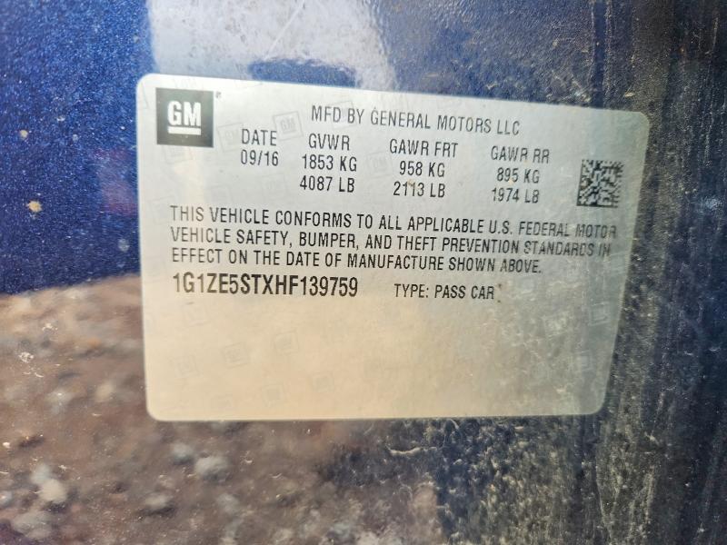 69625646 :رقم المزاد ، 1G1ZE5STXHF139759 vin ، 2017 Chevrolet Malibu مزاد بيع