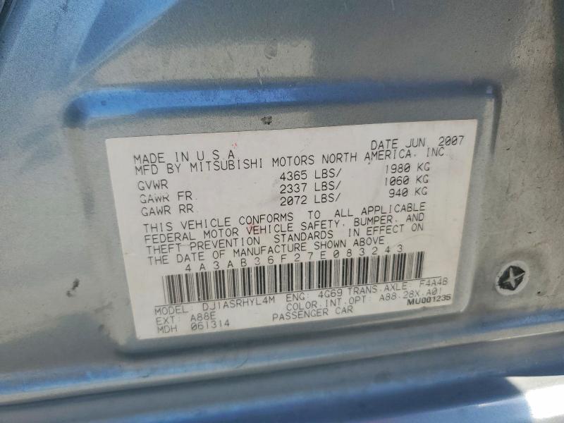 Aukcja sprzedaży 2007 Mitsubishi Galant, vin: 4A3AB36F27E083243, numer aukcji: 66395986