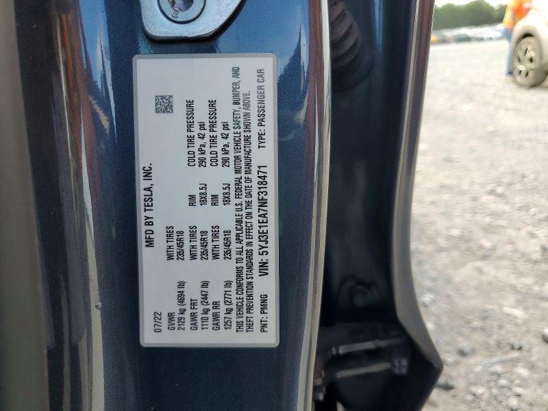 Продажа на аукционе авто 2022 Tesla Model 3, vin: 5YJ3E1EA7NF318471, номер лота: 64121786