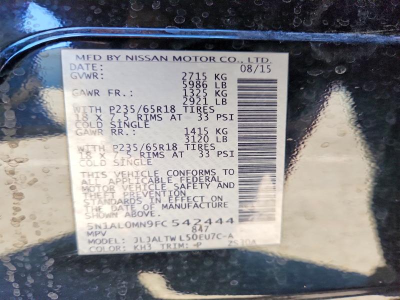 64052106 :رقم المزاد ، 5N1AL0MN9FC542444 vin ، 2015 Infiniti Qx60 مزاد بيع
