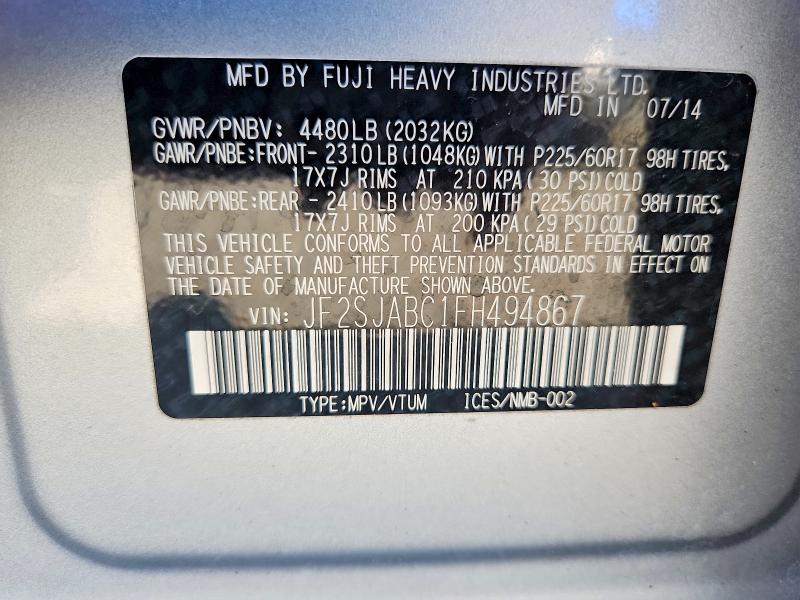Aukcja sprzedaży 2015 Subaru Forester, vin: JF2SJABC1FH494867, numer aukcji: 65406346