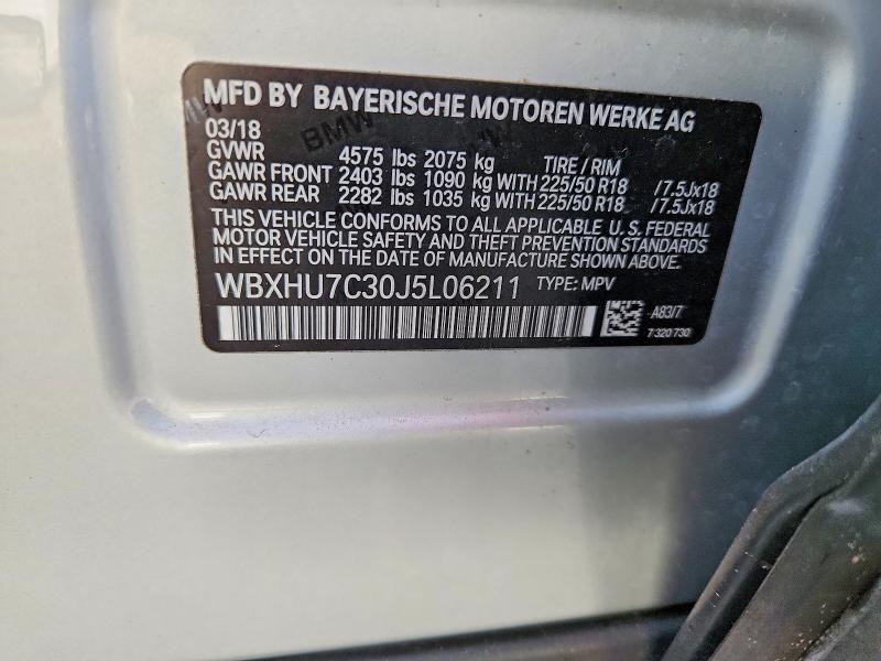 2018 Bmw X1 მანქანა იყიდება აუქციონზე, vin: WBXHU7C30J5L06211, აუქციონის ნომერი: 65015106