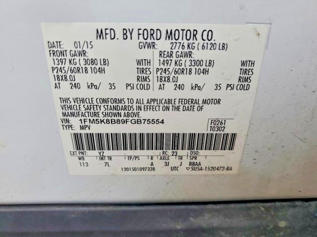 2015 Ford Explorer მანქანა იყიდება აუქციონზე, vin: 1FM5K8B89FGB75554, აუქციონის ნომერი: 64244176