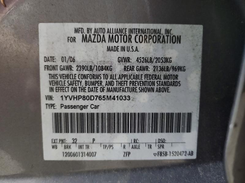Aukcja sprzedaży 2006 Mazda 6, vin: 1YVHP80D765M41033, numer aukcji: 64244586