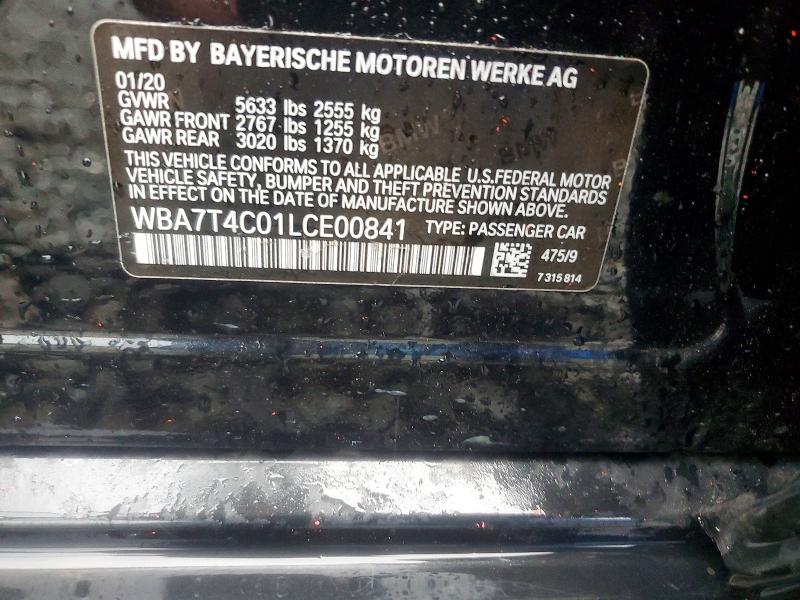 Aukcja sprzedaży 2020 Bmw 740, vin: WBA7T4C01LCE00841, numer aukcji: 63564936