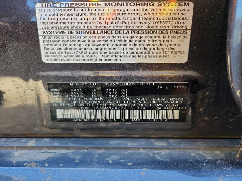 2011 Subaru Legacy მანქანა იყიდება აუქციონზე, vin: 4S3BMB66XB3231010, აუქციონის ნომერი: 66229296
