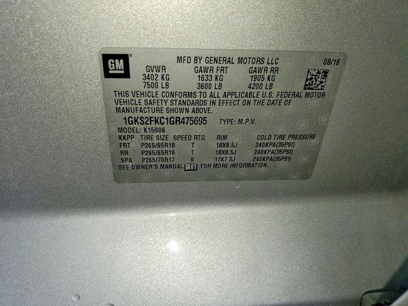 63439936 :رقم المزاد ، 1GKS2FKC1GR475695 vin ، 2016 Gmc Yukon Xl مزاد بيع