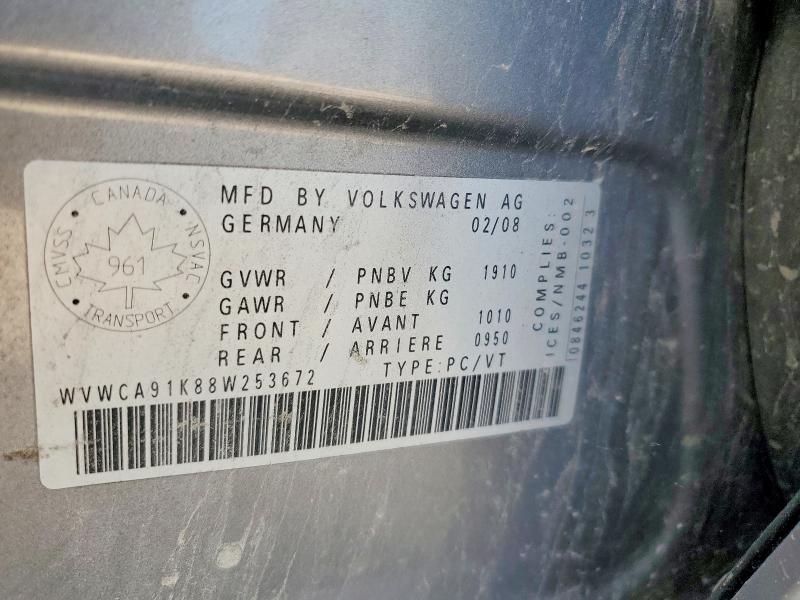 65578816 :رقم المزاد ، WVWCA91K88W253672 vin ، 2008 Volkswagen Rabbit مزاد بيع