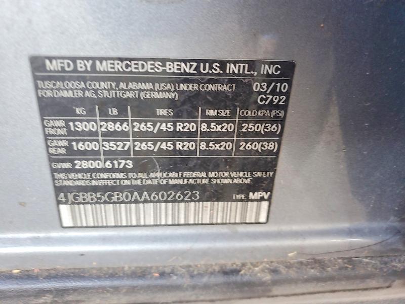 Продаж на аукціоні авто 2010 Mercedes-benz Ml, vin: 4JGBB5GB0AA602623, номер лоту: 63706326