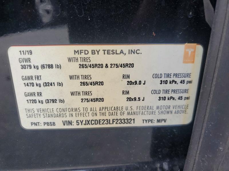 Продажа на аукционе авто 2020 Tesla Model X, vin: 5YJXCDE23LF233321, номер лота: 65588256