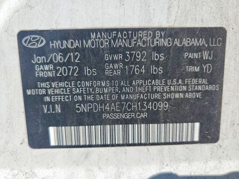 66195366 :رقم المزاد ، 5NPDH4AE7CH134099 vin ، 2012 Hyundai Elantra مزاد بيع