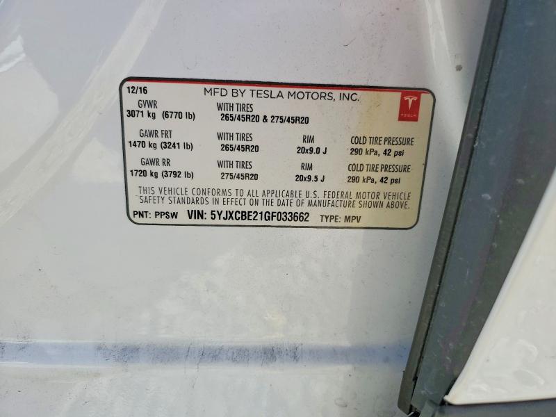 Продажа на аукционе авто 2016 Tesla Model X, vin: 5YJXCBE21GF033662, номер лота: 67366816