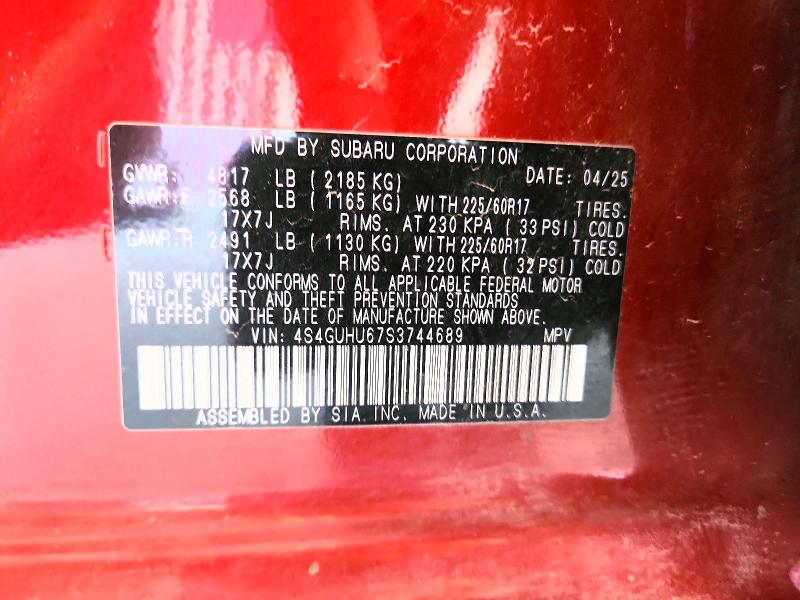 64457986 :رقم المزاد ، 4S4GUHU67S3744689 vin ، 2025 Subaru Crosstrek مزاد بيع