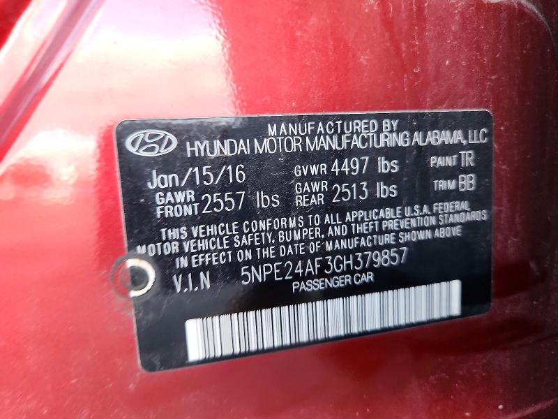 Продажа на аукционе авто 2016 Hyundai Sonata, vin: 5NPE24AF3GH379857, номер лота: 63802776