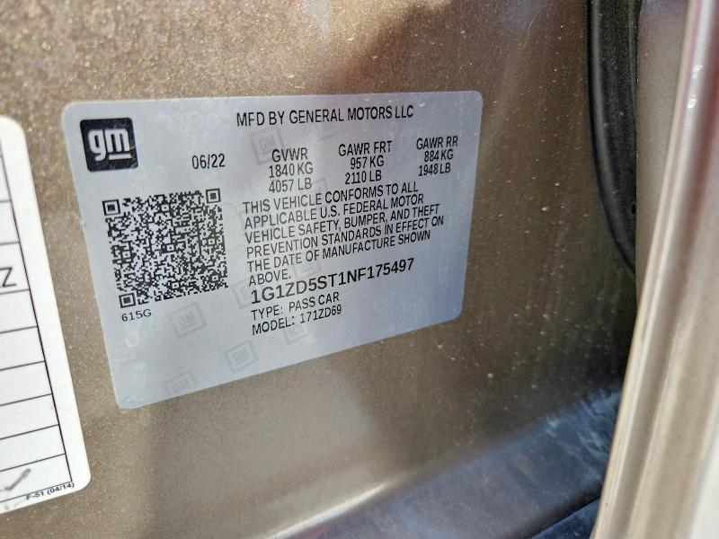 Продаж на аукціоні авто 2022 Chevrolet Malibu, vin: 1G1ZD5ST1NF175497, номер лоту: 66717796