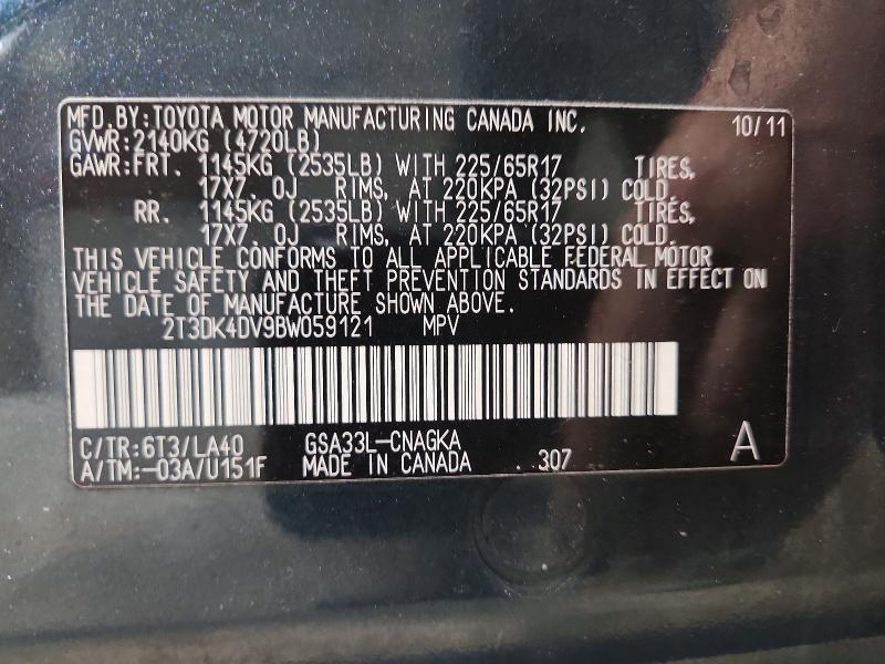 Продаж на аукціоні авто 2011 Toyota Rav4, vin: 2T3DK4DV9BW059121, номер лоту: 63872256