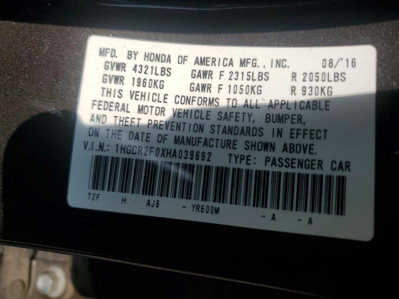 Aukcja sprzedaży 2017 Honda Accord, vin: 1HGCR2F0XHA039692, numer aukcji: 63405806