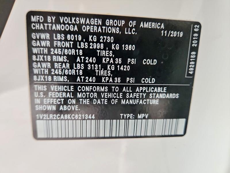 Продаж на аукціоні авто 2019 Volkswagen Atlas, vin: 1V2LR2CA8KC621344, номер лоту: 64652826