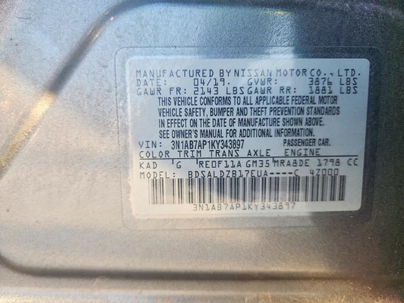 Aukcja sprzedaży 2019 Nissan Sentra, vin: 3N1AB7AP1KY343897, numer aukcji: 63606976