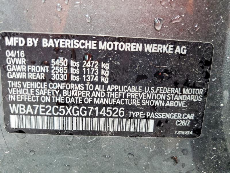 63851786 :رقم المزاد ، WBA7E2C5XGG714526 vin ، 2016 Bmw 740 مزاد بيع