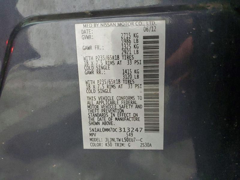 64885906 :رقم المزاد ، 5N1AL0MM7DC313247 vin ، 2013 Infiniti Jx35 مزاد بيع
