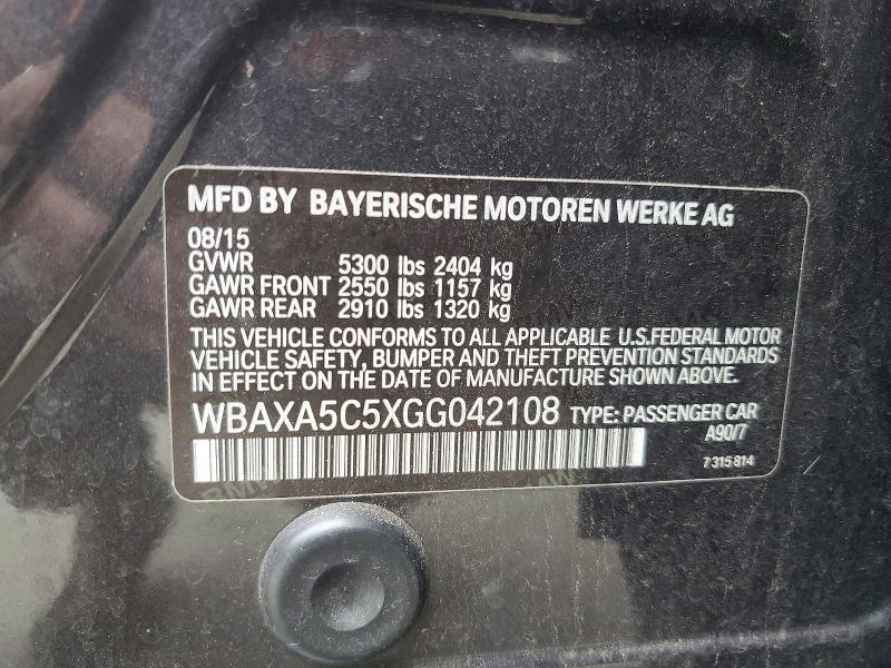 Aukcja sprzedaży 2016 Bmw 535, vin: WBAXA5C5XGG042108, numer aukcji: 66092286