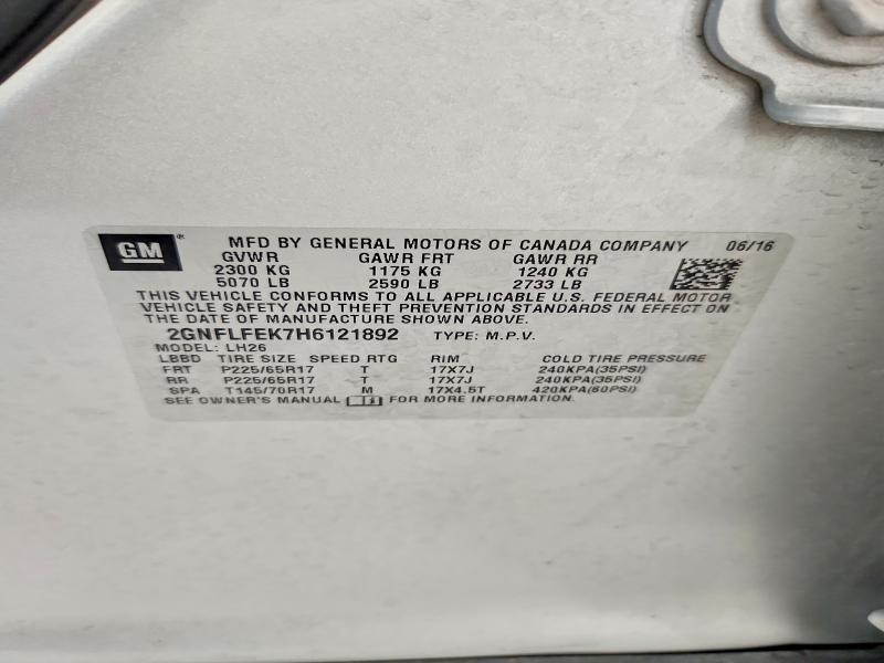 Aukcja sprzedaży 2017 Chevrolet Equinox, vin: 2GNFLFEK7H6121892, numer aukcji: 62531736