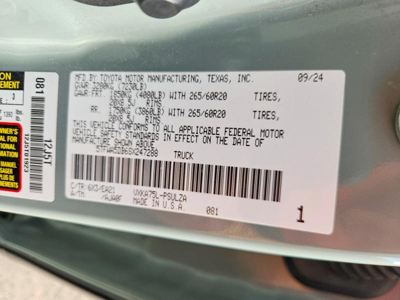 Продажа на аукционе авто 2025 Toyota Tundra, vin: 5TFWA5DB6SX247288, номер лота: 66034526