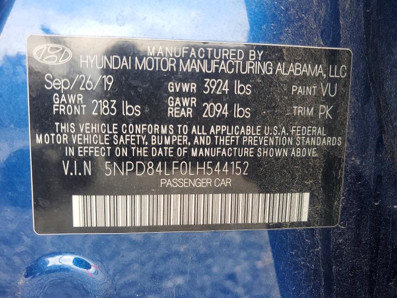 2020 Hyundai Elantra მანქანა იყიდება აუქციონზე, vin: 5NPD84LF0LH544152, აუქციონის ნომერი: 64606056