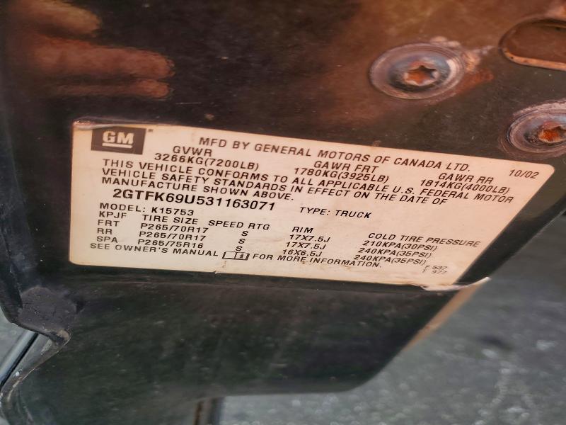 2003 Gmc Sierra მანქანა იყიდება აუქციონზე, vin: 2GTFK69U531163071, აუქციონის ნომერი: 63986886