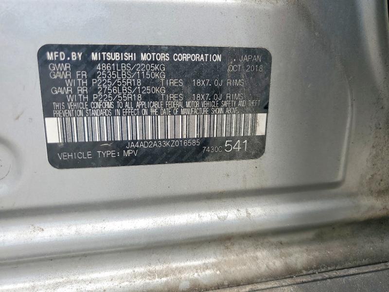 Aukcja sprzedaży 2019 Mitsubishi Outlander, vin: JA4AD2A33KZ016585, numer aukcji: 64020086
