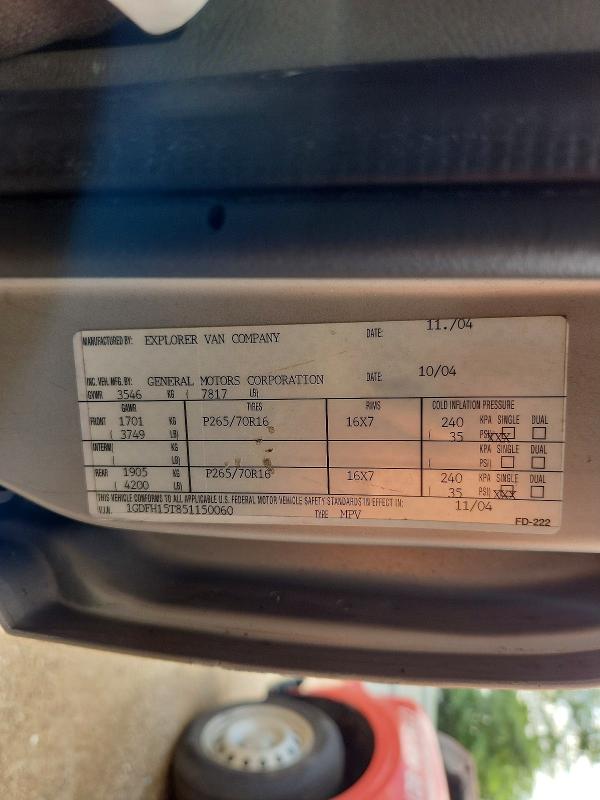 Aukcja sprzedaży 2005 Gmc Savana, vin: 1GDFH15T851150060, numer aukcji: 65296166