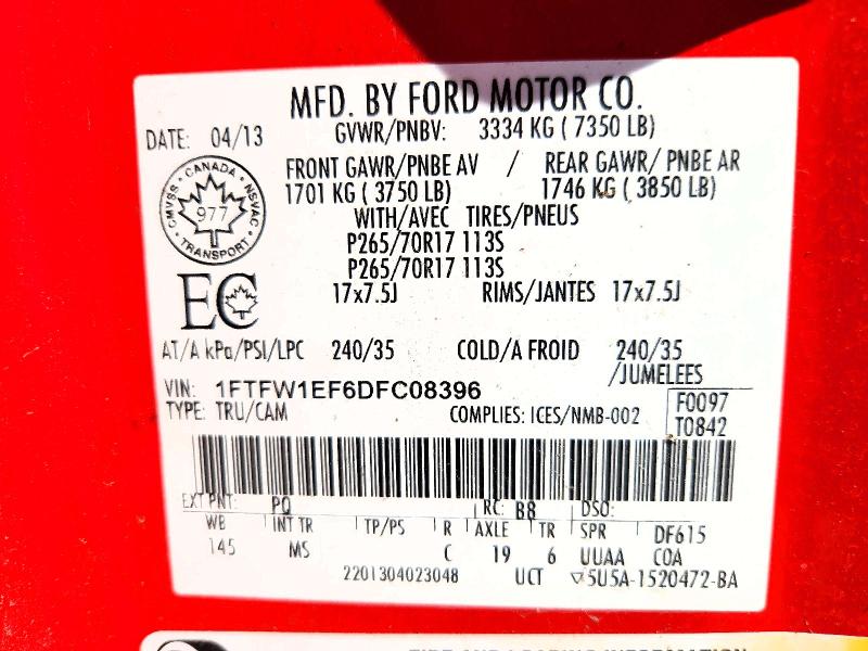 Продажа на аукционе авто 2013 Ford F150, vin: 1FTFW1EF6DFC08396, номер лота: 64308856
