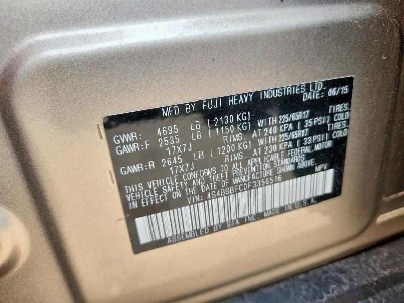 64781126 :رقم المزاد ، 4S4BSBFC0F3356516 vin ، 2015 Subaru Outback مزاد بيع