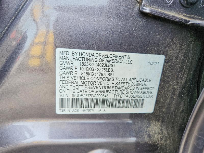 Aukcja sprzedaży 2022 Acura Ilx, vin: 19UDE2F75NA000646, numer aukcji: 63655456