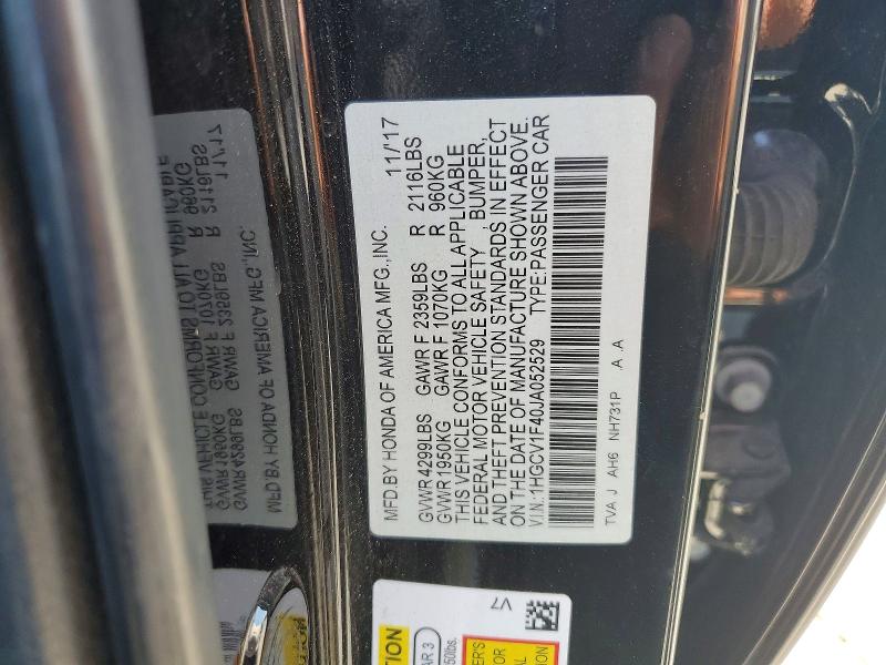 Продаж на аукціоні авто 2018 Honda Accord, vin: 1HGCV1F40JA052529, номер лоту: 64628106