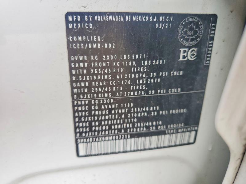 63743926 :رقم المزاد ، 3VV4B7AX5MM097216 vin ، 2021 Volkswagen Tiguan مزاد بيع