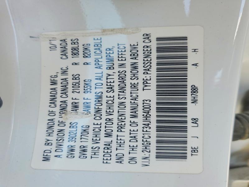 Продаж на аукціоні авто 2018 Honda Civic, vin: 2HGFC1F34JH640073, номер лоту: 64693806