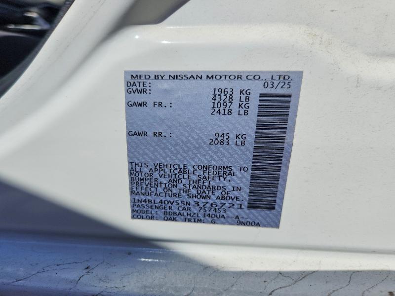 65107766 :رقم المزاد ، 1N4BL4DV5SN376721 vin ، 2025 Nissan Altima مزاد بيع