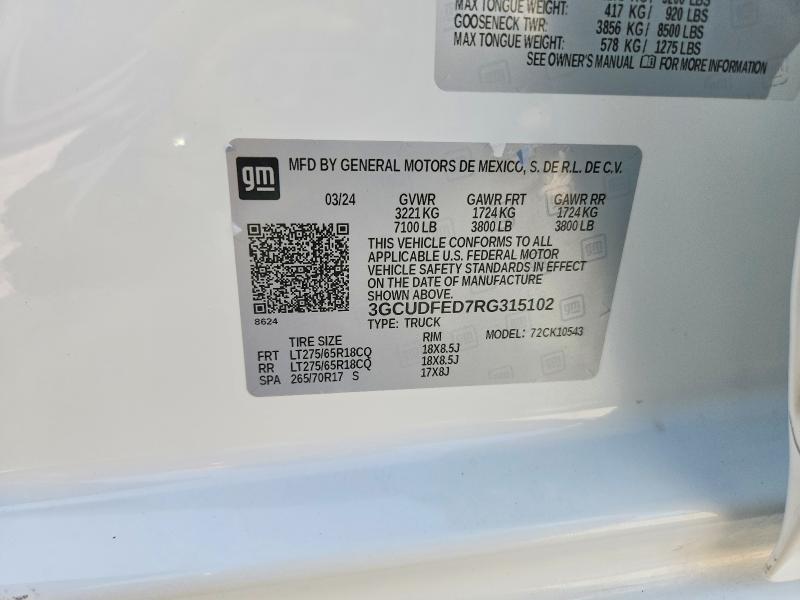 Aukcja sprzedaży 2024 Chevrolet Silverado, vin: 3GCUDFED7RG315102, numer aukcji: 64132856