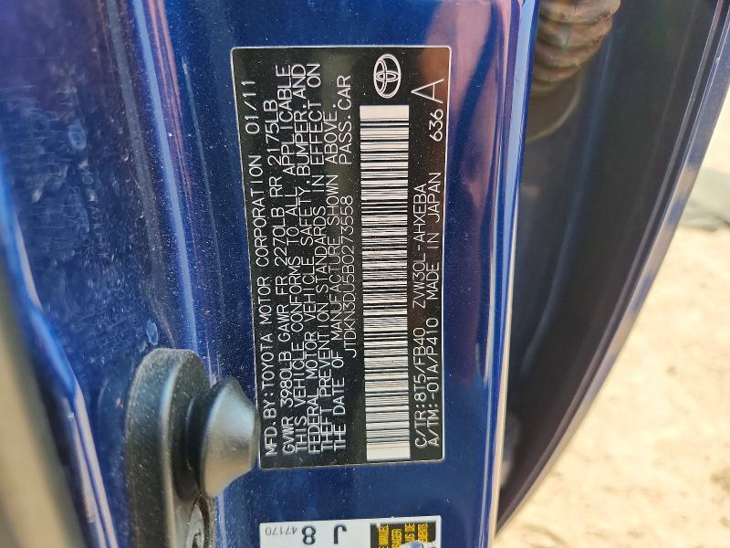 64517056 :رقم المزاد ، JTDKN3DU5B0273558 vin ، 2011 Toyota Prius مزاد بيع