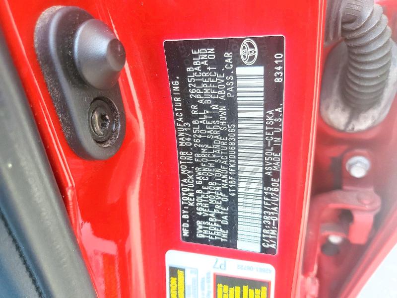 Aukcja sprzedaży 2013 Toyota Camry, vin: 4T1BF1FKXDU683065, numer aukcji: 64929386