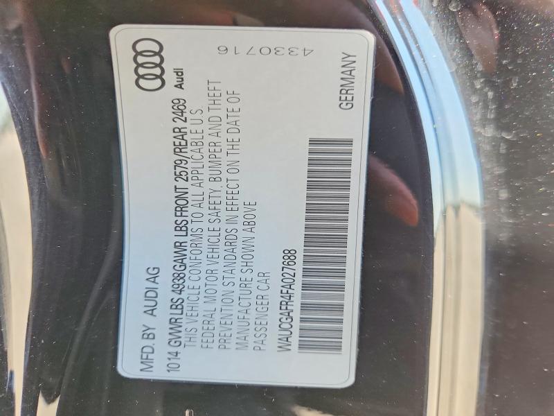 2015 Audi S5 მანქანა იყიდება აუქციონზე, vin: WAUCGAFR4FA027688, აუქციონის ნომერი: 64794296