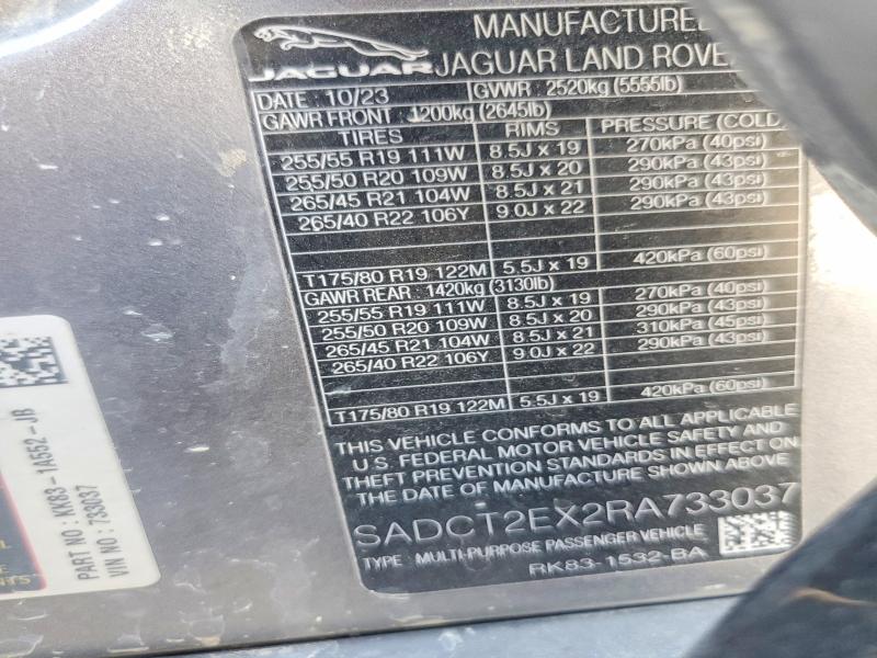 Aukcja sprzedaży 2024 Jaguar F-pace, vin: SADCT2EX2RA733037, numer aukcji: 64258956