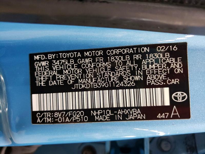 Продажа на аукционе авто 2016 Toyota Prius C, vin: JTDKDTB39G1124326, номер лота: 65140976